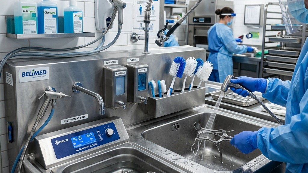 Bio Meditech Hospital CSSD Decontamination Sink and Ultrasonic Cleaning Basin Station