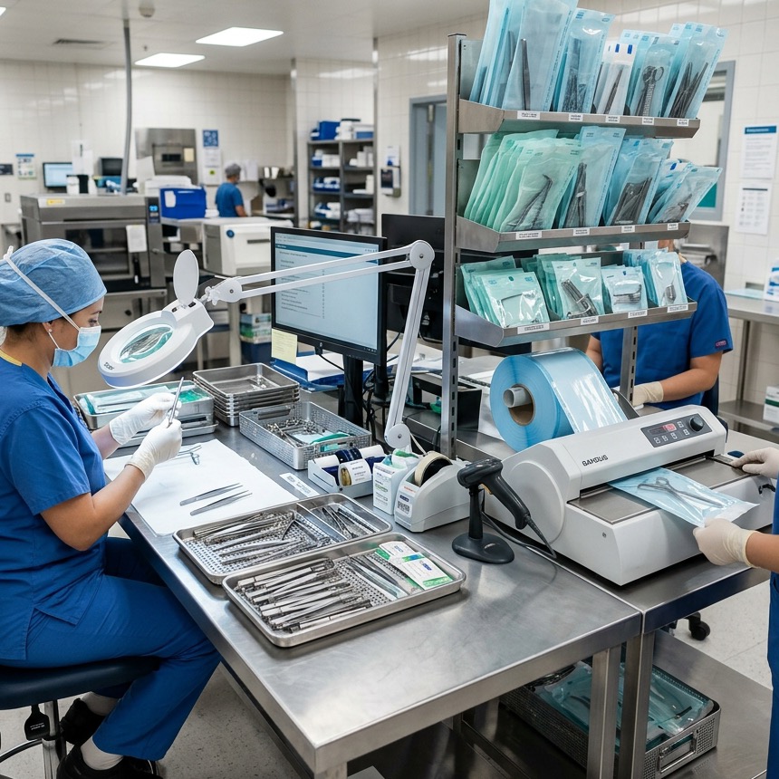 2-Bay Automatic Sensor Surgical Scrub Sink in operation theatre corridor