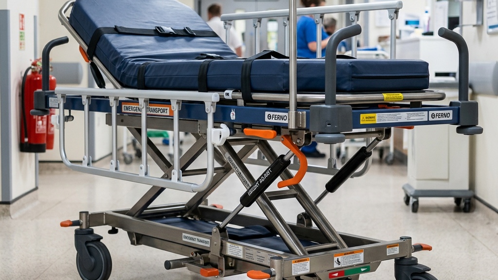 Bio Meditech Emergency Hydraulic Patient Transfer Stretcher Trolley in Hospital Corridor