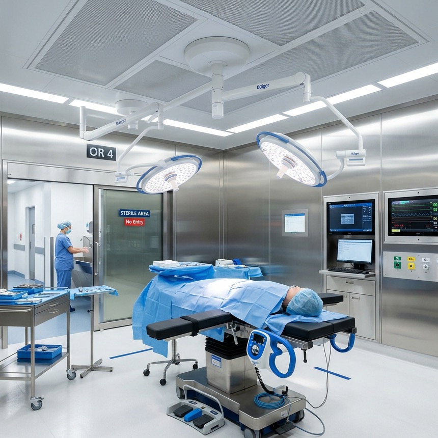 Double Arm Articulated OT Pendant installed in modern surgical suite
